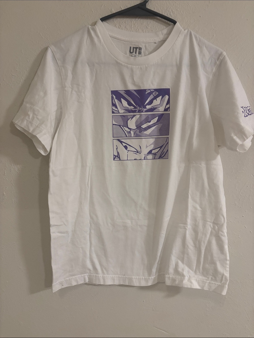 Dragon Ball ut White Graphic Anime Panel T-Shirt with Purple Print